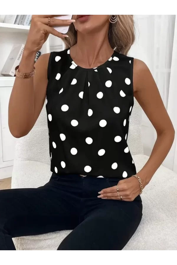 Kadın Askılı Yakası Büzgülü Puantiyeli Atlas Bluz