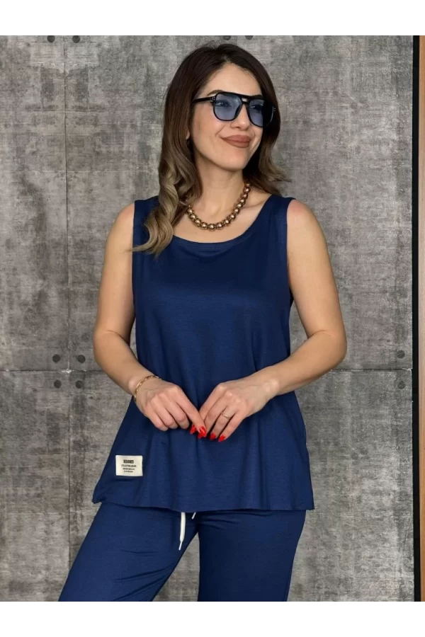 Kadın Askılı Yuvarlak Yaka Viskon Iki Iplik Bluz Ve Eşofman Altı Ikili Takım