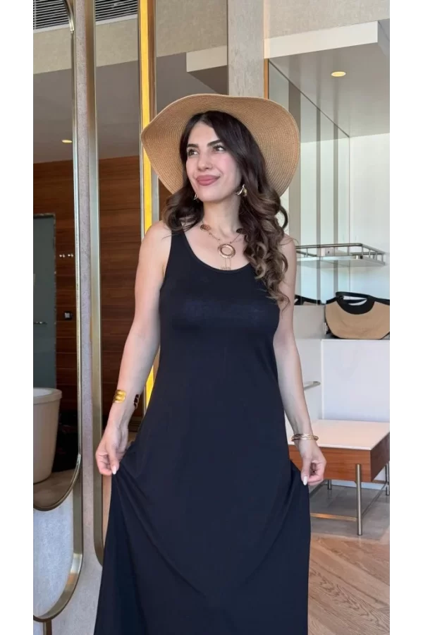 Kadın Askılı Yuvarlak Yakalı Viskon Elbise