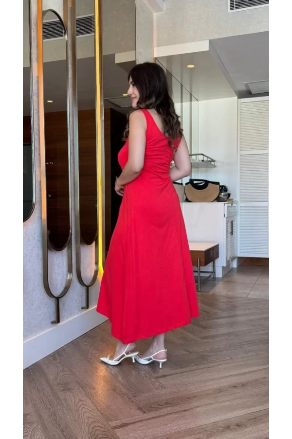 Kadın Askılı Yuvarlak Yakalı Viskon Elbise
