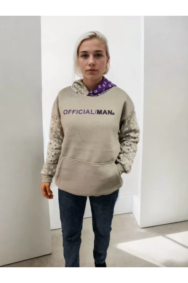 Luz&Pos Kadın Baskılı Kapüşonlu Sweatshirt - Gri