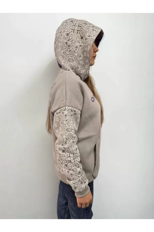 Luz&Pos Kadın Baskılı Kapüşonlu Sweatshirt - Gri
