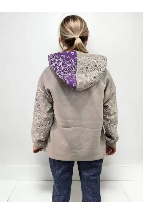 Luz&Pos Kadın Baskılı Kapüşonlu Sweatshirt - Gri