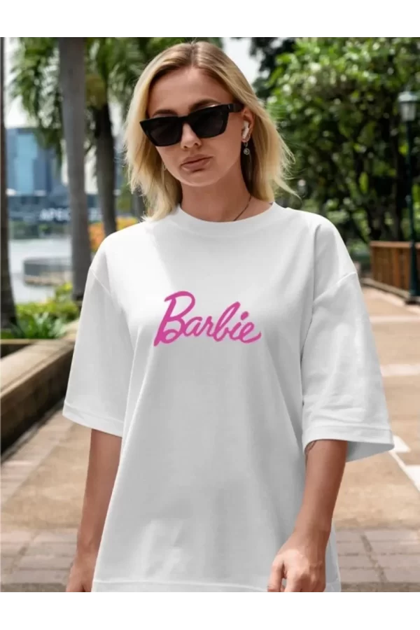 Luz&Pos Kadın Baskılı Oversize T-shirt - Beyaz