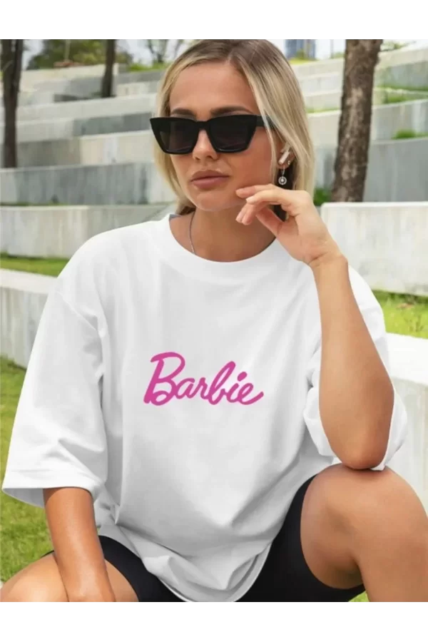 Luz&Pos Kadın Baskılı Oversize T-shirt - Beyaz