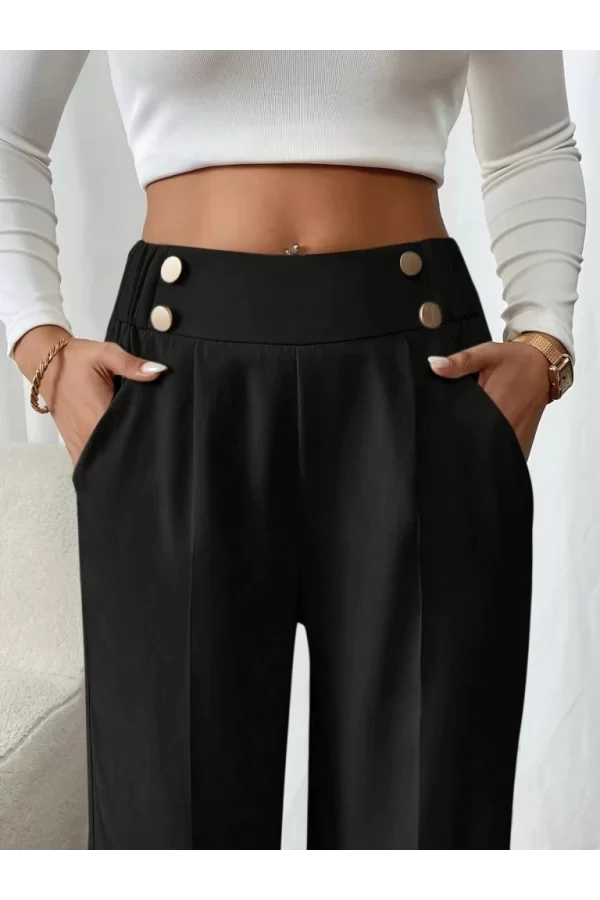 Kadın Beli Lastikli Düğmeli Ithal Krep Pantolon
