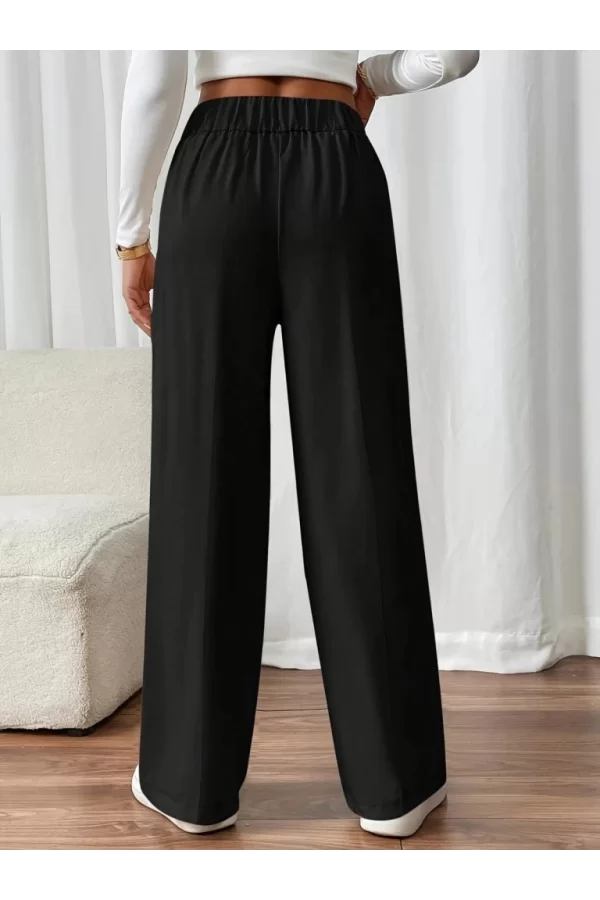 Kadın Beli Lastikli Düğmeli Ithal Krep Pantolon