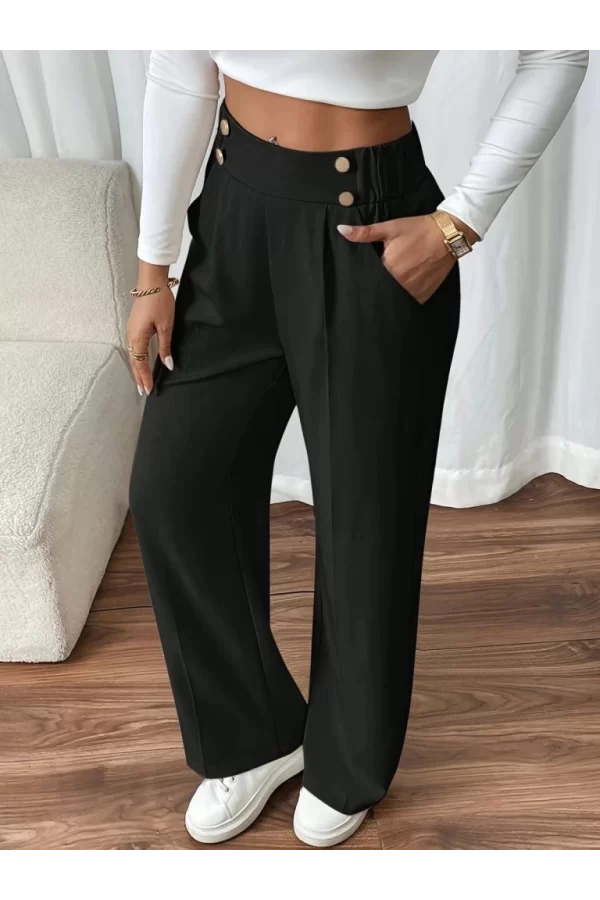 Kadın Beli Lastikli Düğmeli Ithal Krep Pantolon