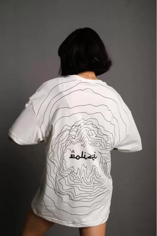 Luz&Pos Kadın Bisiklet Yakalı Sırt Baskılı Oversize T-shirt - Beyaz