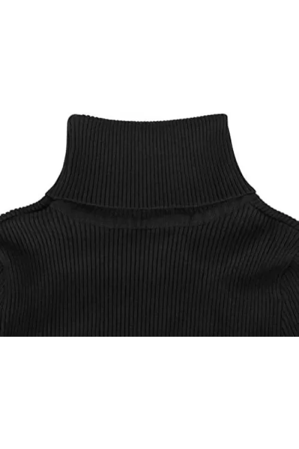 Luz&Pos Kadın Boğazlı Uzun Fitilli Triko Dokuma Elbise - Siyah