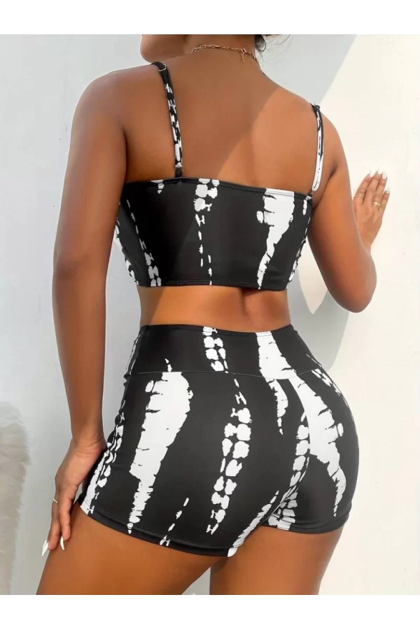 Kadın Büzgü Detay Askılı Crop Mini Tayt Ikili Takım