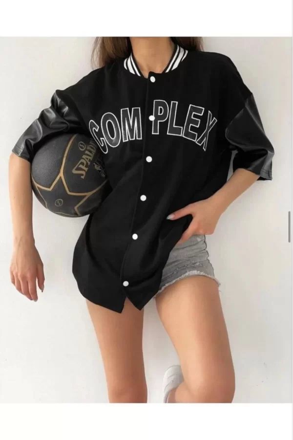Luz&Pos Kadın Complex Kolej Oversize T-shirt - Siyah