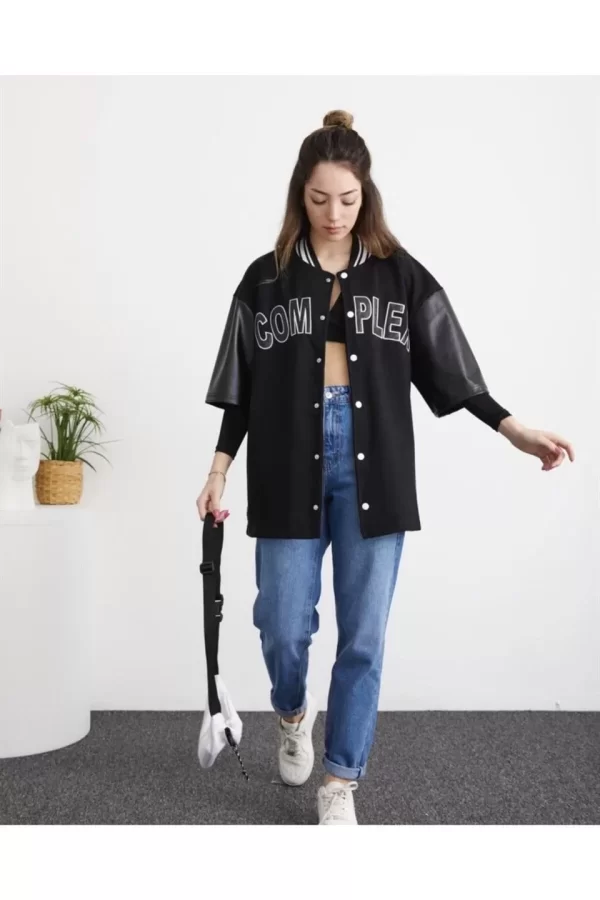 Luz&Pos Kadın Complex Kolej Oversize T-shirt - Siyah