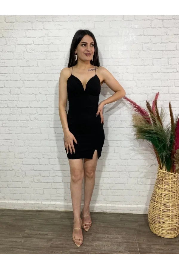 Kadın Derin V Yaka Sırt Dekolteli Fırsat Ürün Mini Elbise