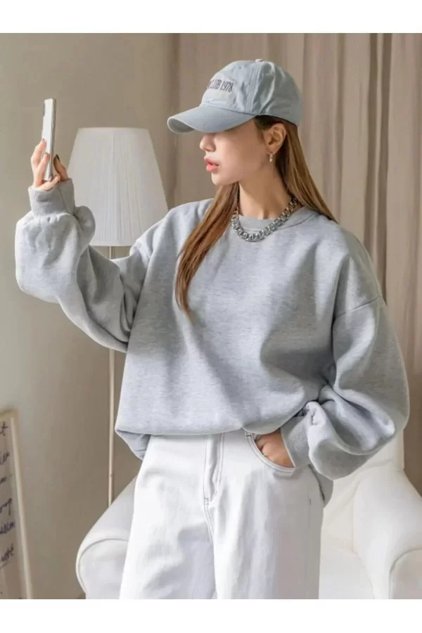 Luz&Pos Kadın Düz Bisiklet Yaka Sweat - Gri
