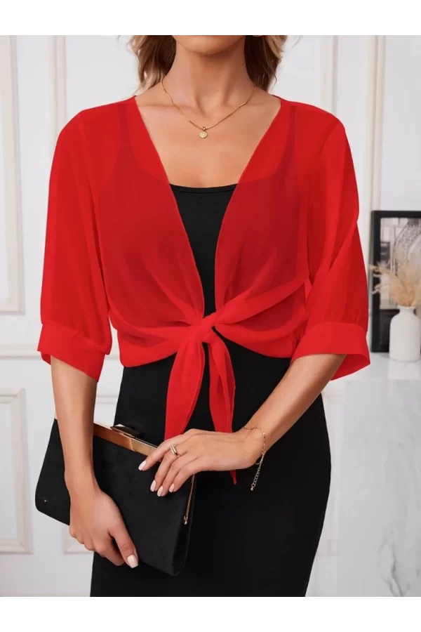 Kadın Truvakar Kollu önden Bağlamalı Kısa şifon Bolero Ceket