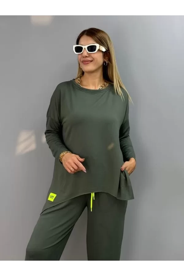 Kadın Iki Iplik Viskon Pamuk Kumaş Arma Detaylı Ikili Takım