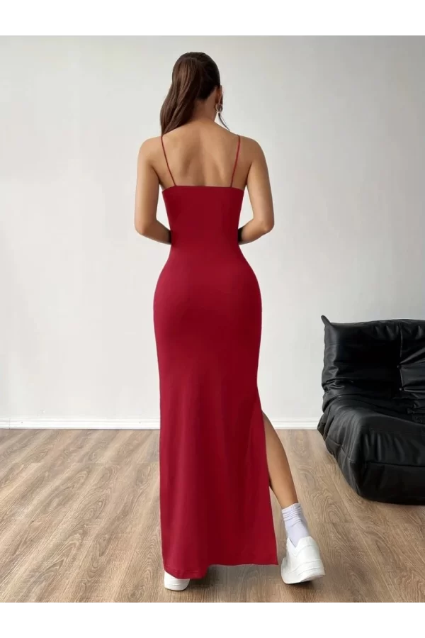 Kadın Ip Askılı Yandan Yırtmaçlı Janjan Krep Elbise