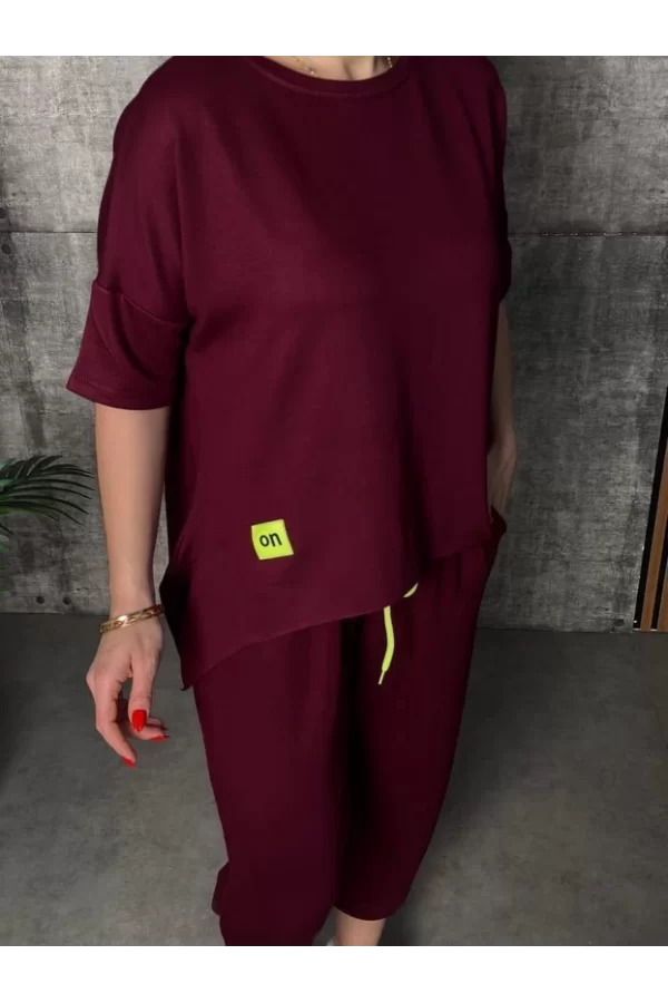 Kadın Kısa Kollu Bisiklet Yaka Viskon Iki Iplik Bluz Ve Pantolon Ikili Takım