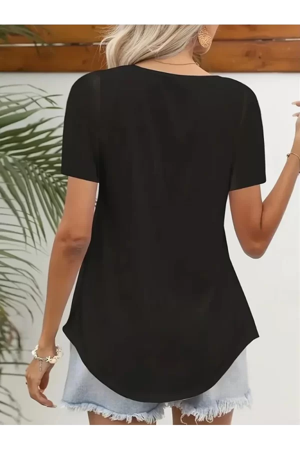 Kadın Kısa Kollu Kare Lazer Yakalı Janjan Krep Bluz