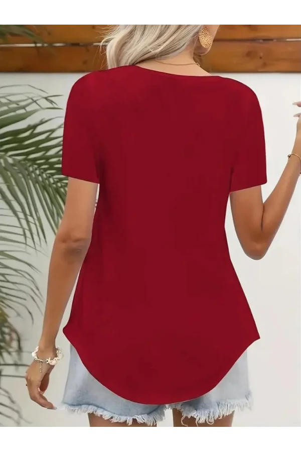 Kadın Kısa Kollu Kare Lazer Yakalı Janjan Krep Bluz