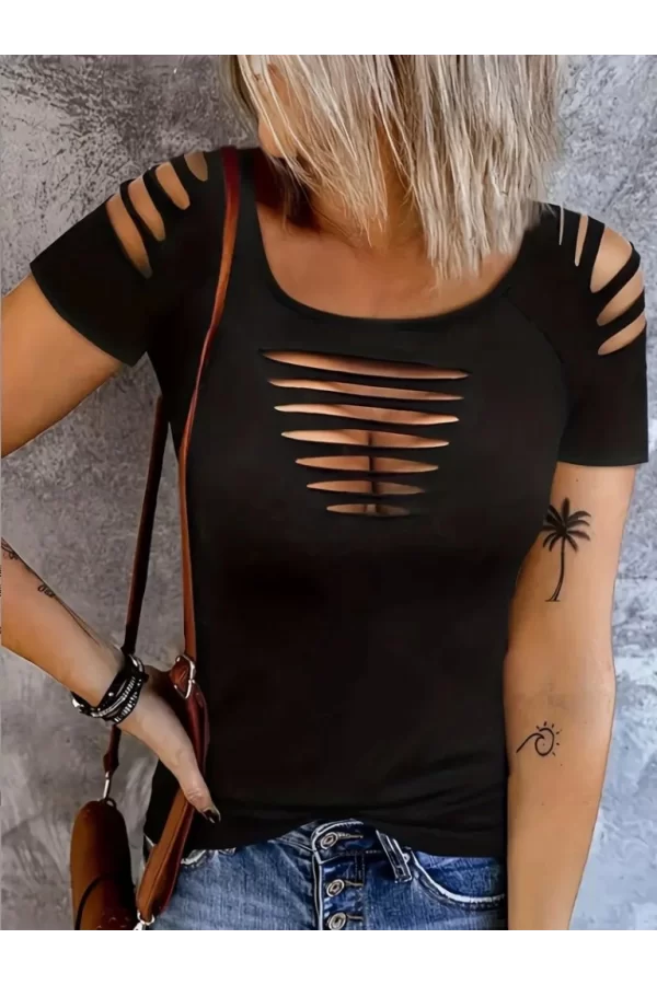 Kadın Kısa Kollu Omuz Ve Göğüs Kesik Detay Viskon Bluz