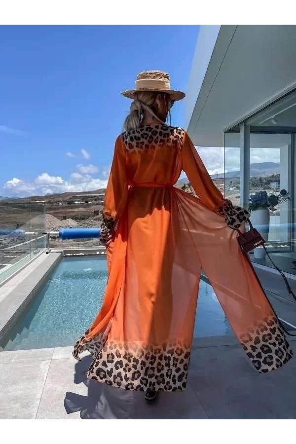 Kadın Leopar Detay şifon Pareo