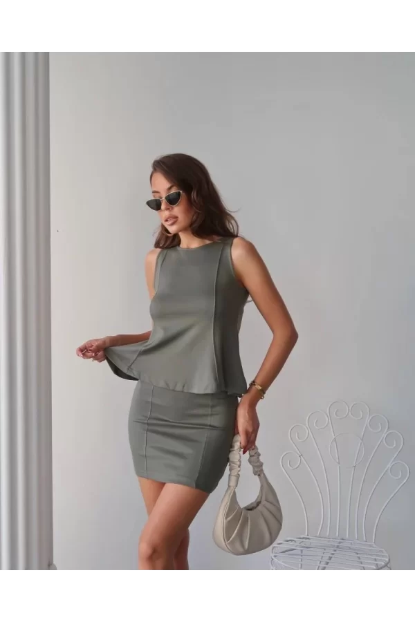 Kadın Modal Kumaş Volanlı Mini Etek Takım
