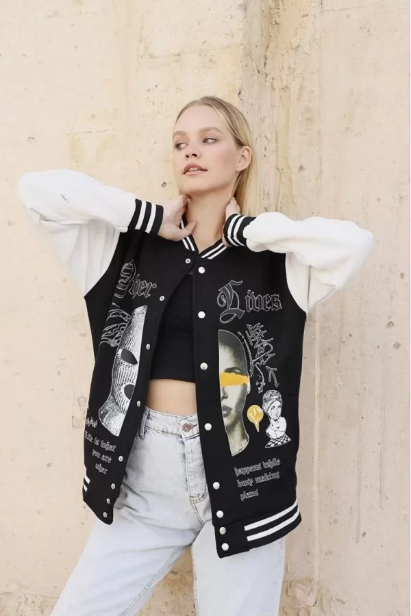 Luz&Pos Kadın Oversize Kolej Ceket - Siyah