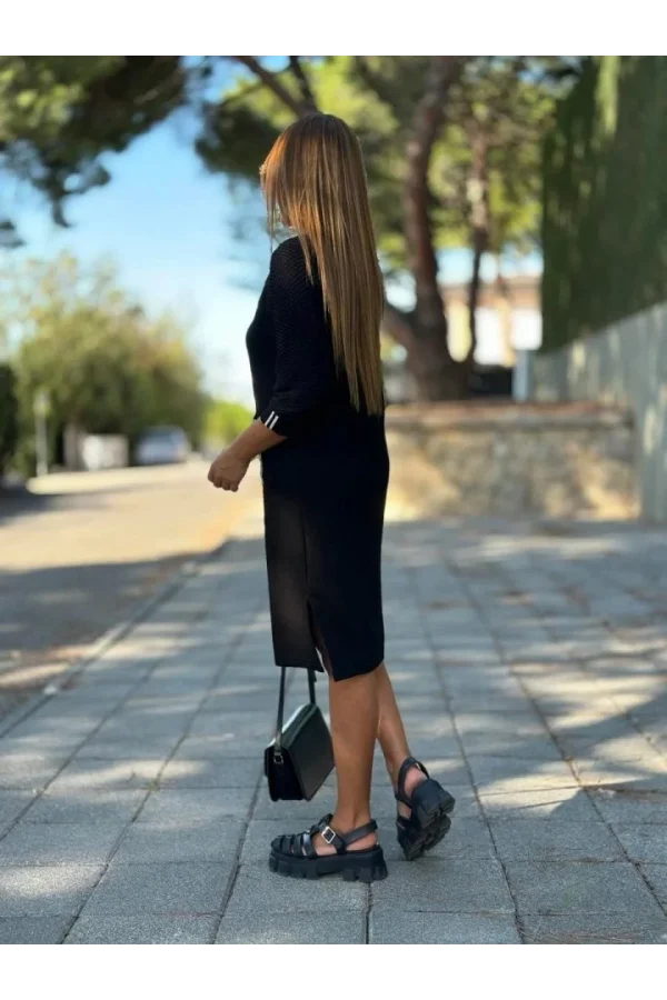 Kadın Viskon Pamuklu Kumaş Kol File , şerit Ve Cep Detaylı Elbise