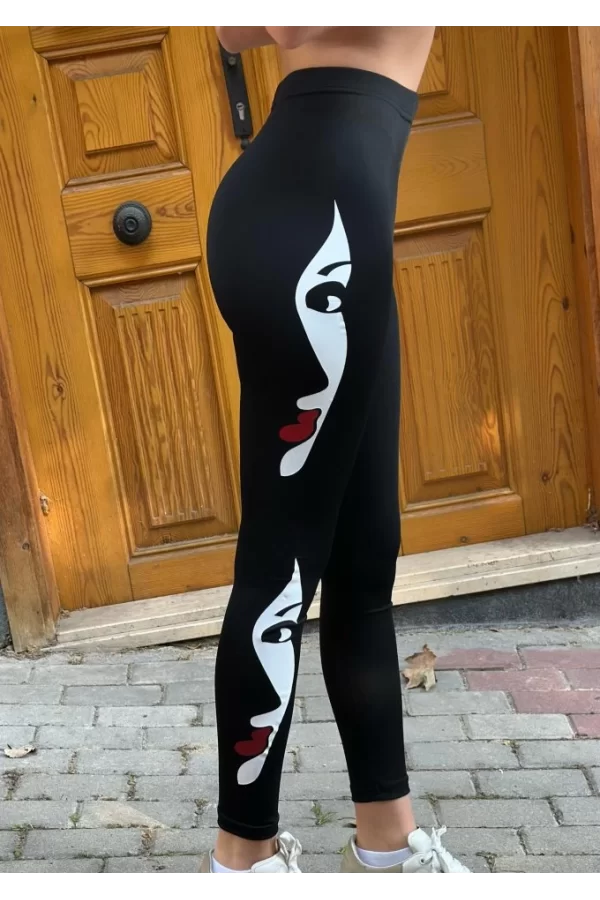 Kadın Yüz Baskılı Dalgıç Kumaş Tayt