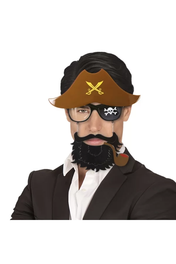 Kahve Şapkalı Pipolu Jack Sparrow Gözlüğü