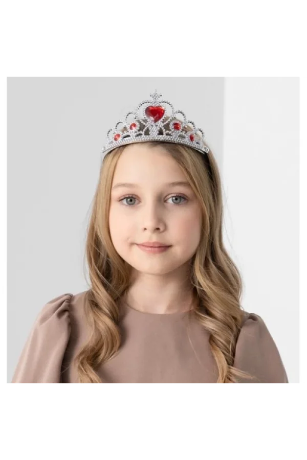 Kalp Taşlı Kırmızı Renk Karlar Ülkesi Elsa Anna Frozen Tacı