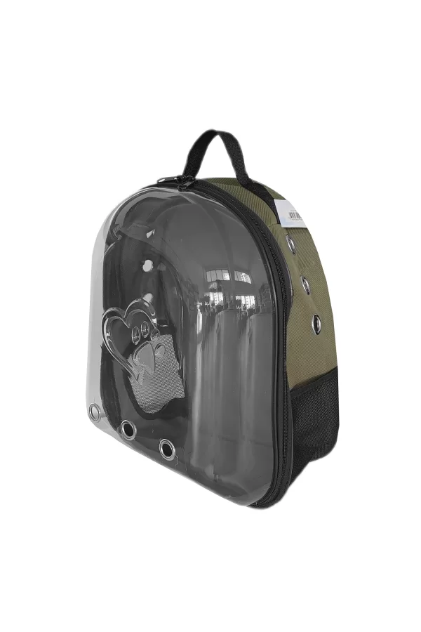 Kalpli Patili Astronot Şeffaf Taşıma Sırt Çantası Haki 24x32x42 cm