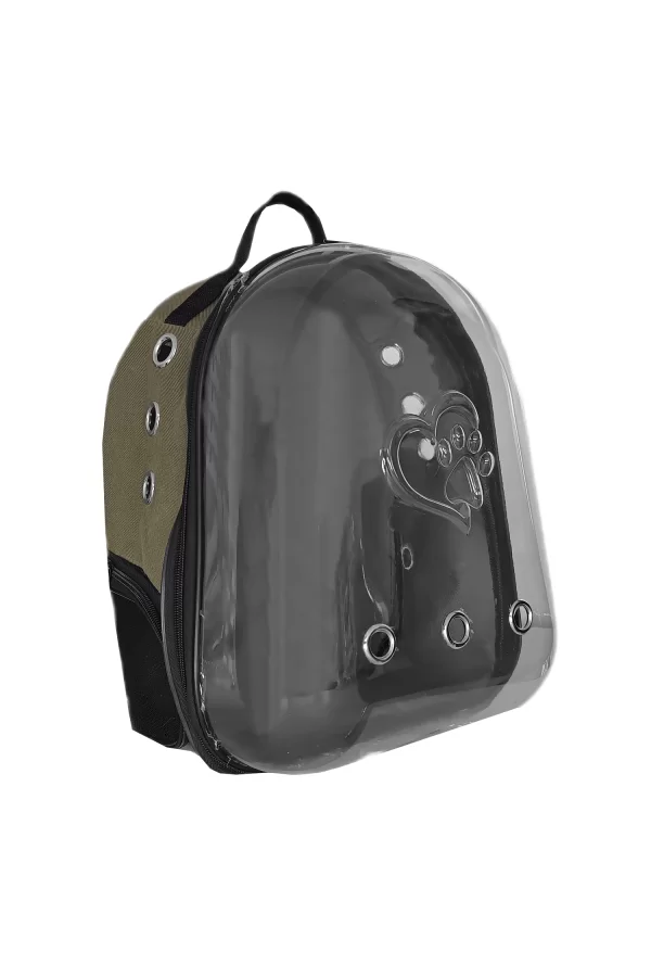 Kalpli Patili Astronot Şeffaf Taşıma Sırt Çantası Haki 24x32x42 cm