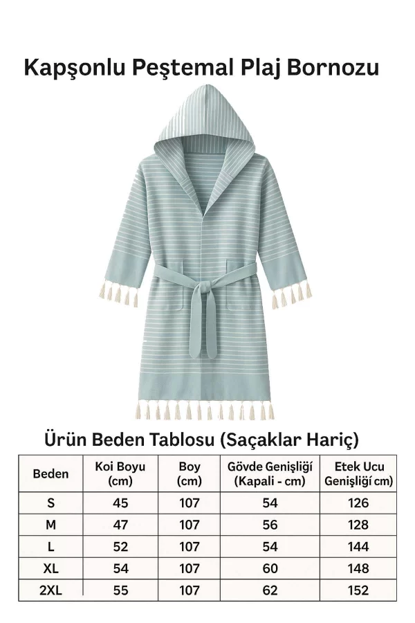 Kapşonlu Unisex Peştamal Plaj Bornozu  &#37;100 Pamuklu Marelina Mavi