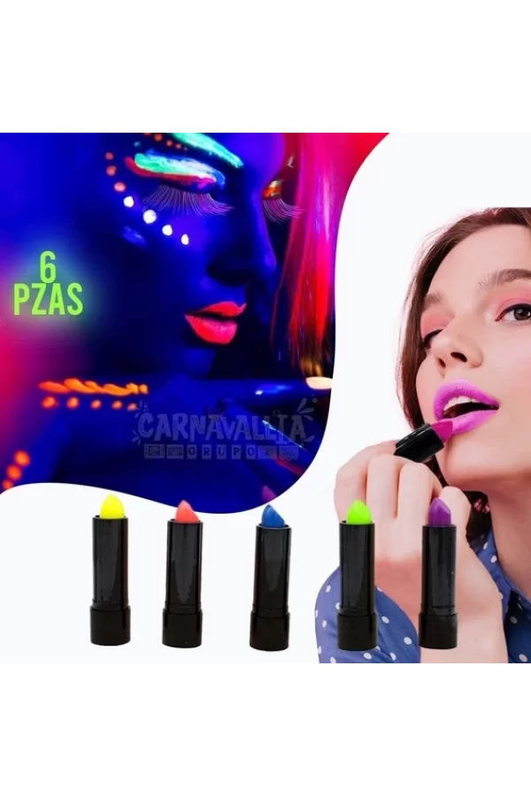 Karanlıkta Parlayan Yanan Uv Neon Ruj Yüz Boyama 6 Adet 6 Renk