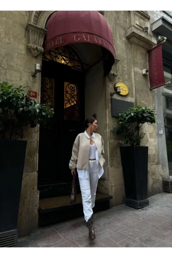 Luz&Pos Kaşe Kaşmir Fermuarlı Ceket - Bej