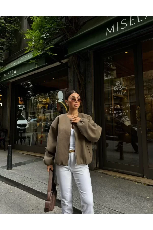 Luz&Pos Kaşe Kaşmir Fermuarlı Ceket - Haki