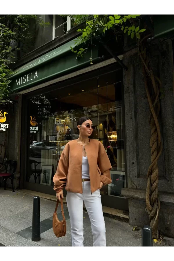 Luz&Pos Kaşe Kaşmir Fermuarlı Ceket - Kahve
