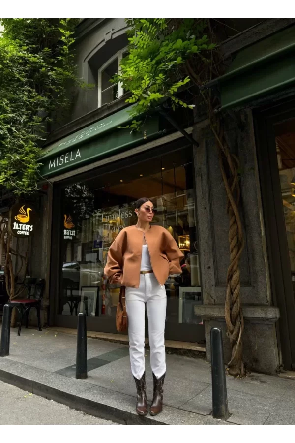 Luz&Pos Kaşe Kaşmir Fermuarlı Ceket - Kahve