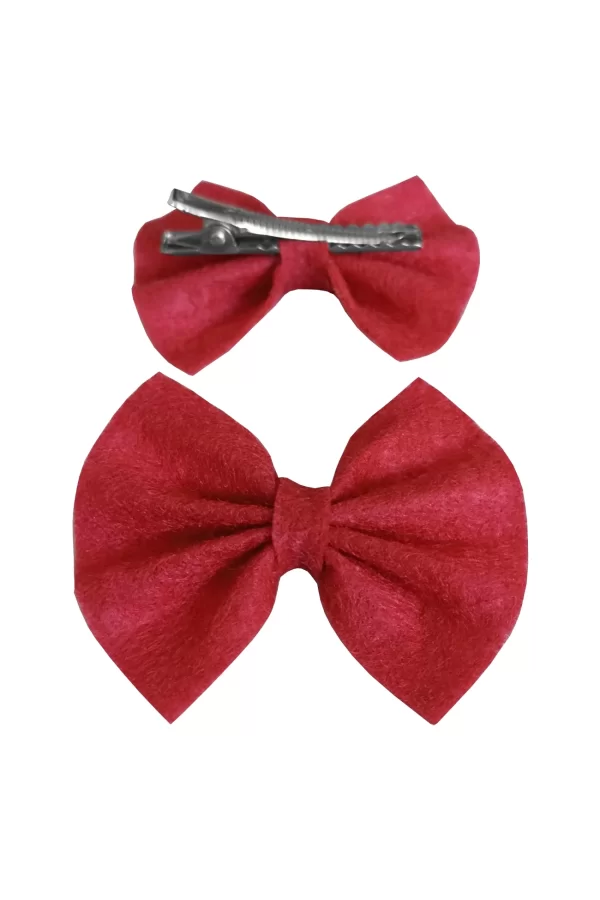 Keçe Papyonlu Kedi Köpek Tokası 4.5-5.5 cm Kırmızı ( 2 Adet )