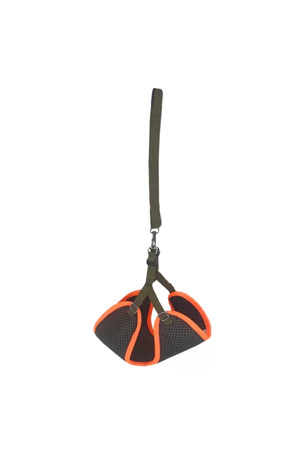 Kedi Köpek Havalı Göğüs Tasma Seti Small 32-40 cm + 130 cm Haki Turuncu