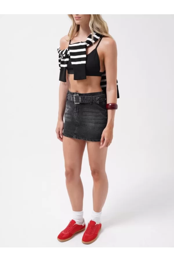 Kemer Detay Denim Mini Etek