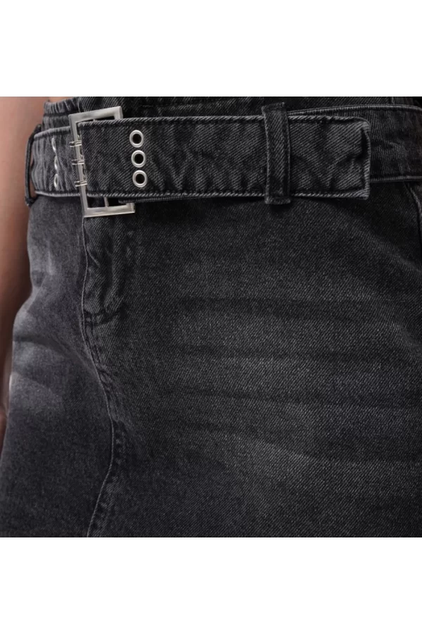 Kemer Detay Denim Mini Etek