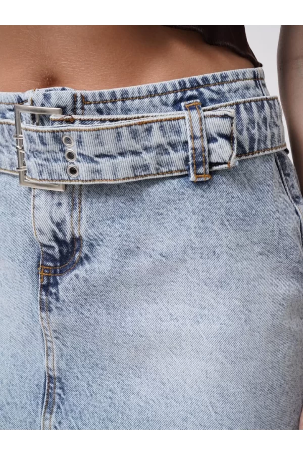 Kemer Detay Denim Mini Etek