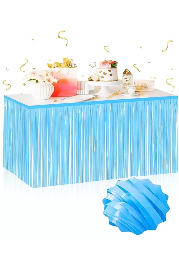 Kendinden Yapışkanlı Makaron Mavi Püsküllü Masa Eteği – 75 X 275 Cm Parti Süslemesi