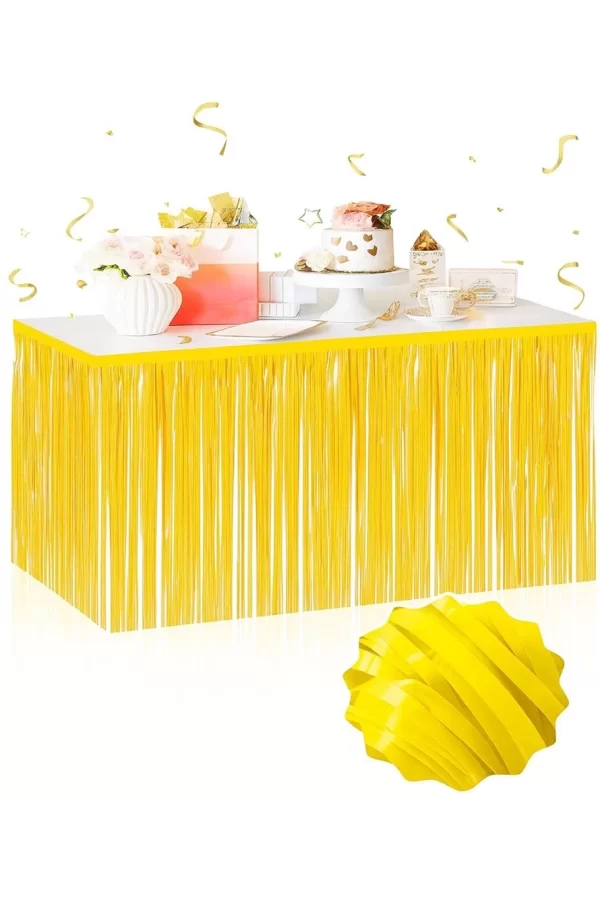 Kendinden Yapışkanlı Makaron Sarı Püsküllü Masa Eteği – 75 X 275 Cm Parti Süslemesi