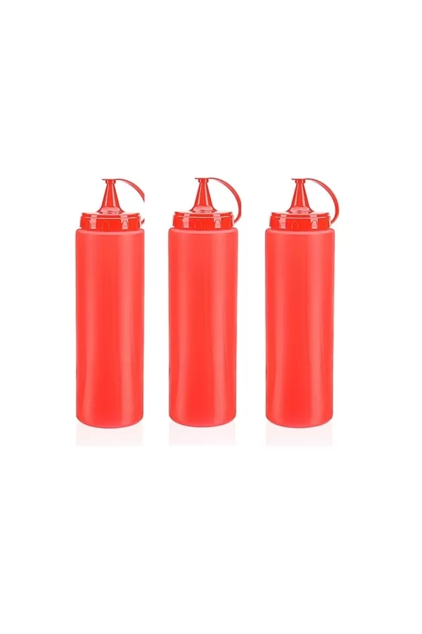 Ketçap Şişesi - 1000ml Dev Boy Kırmızı 3 Adet