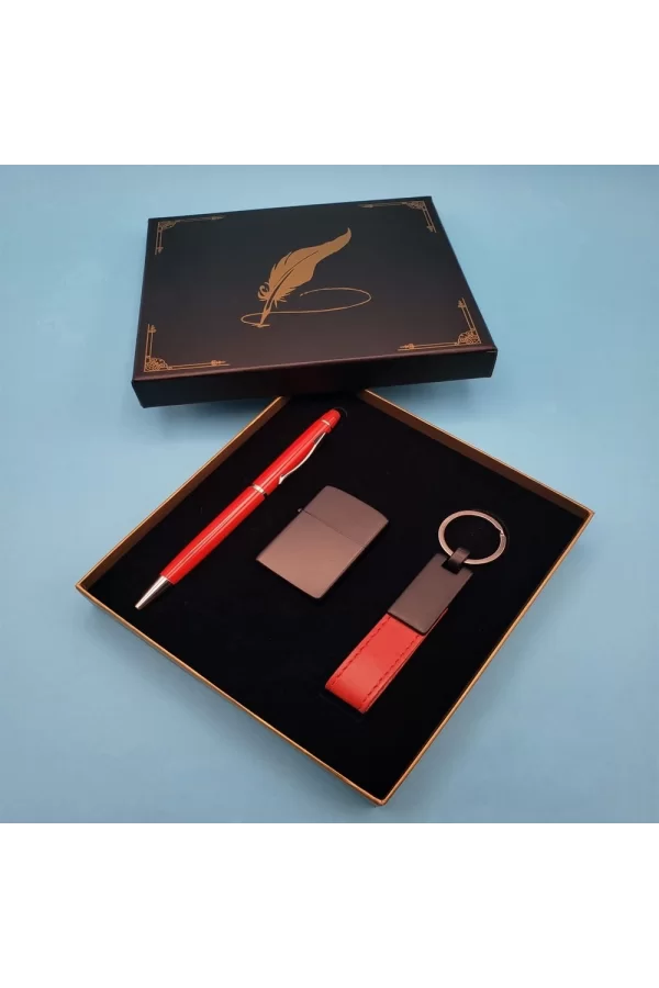 Kırmızı Anahtarlık Çakmak Ve Touchpen Kalem